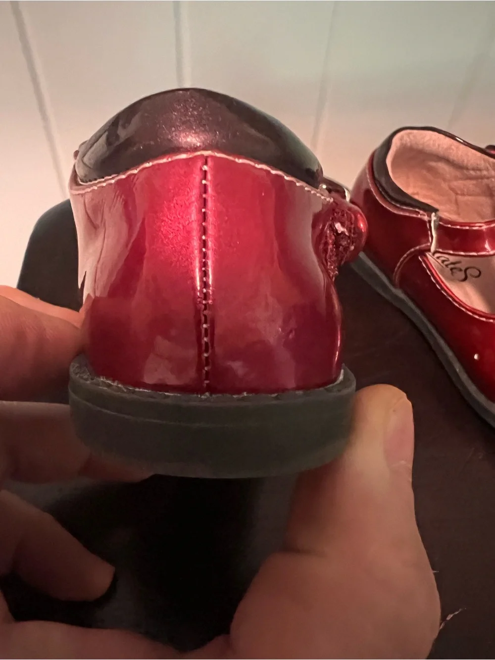 FootMates Shiny Red T-Strap Flower Mary Janes
